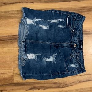 Size large blue ripped jean skirt